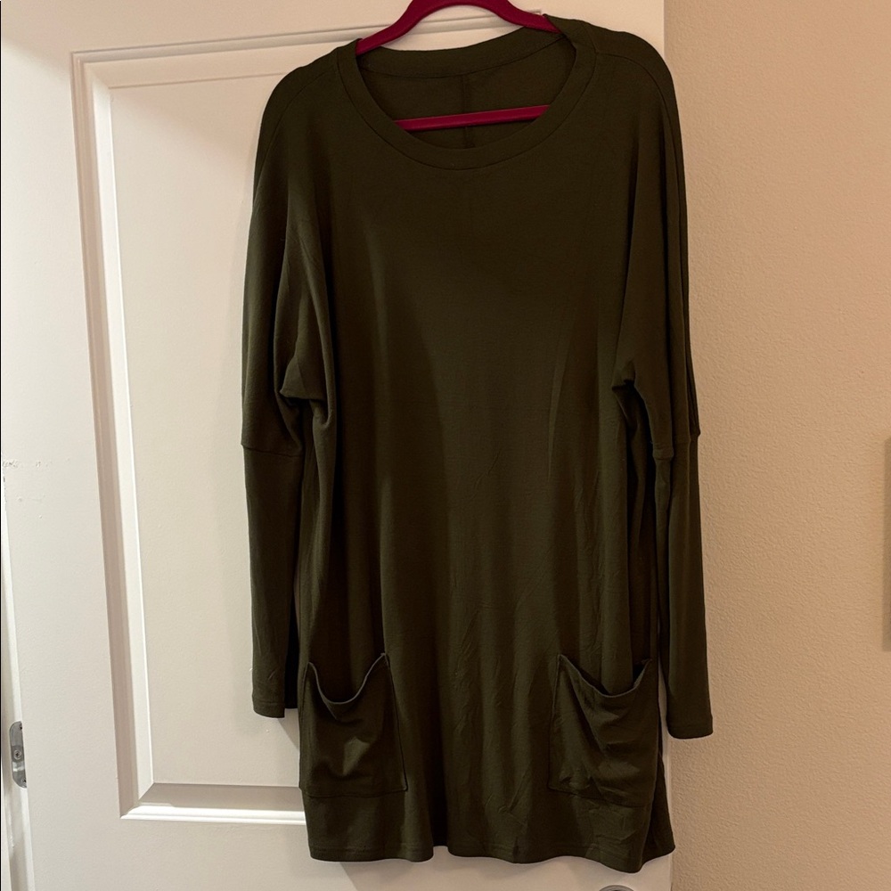Olive Green Long Sleeve Tunic with Pockets
